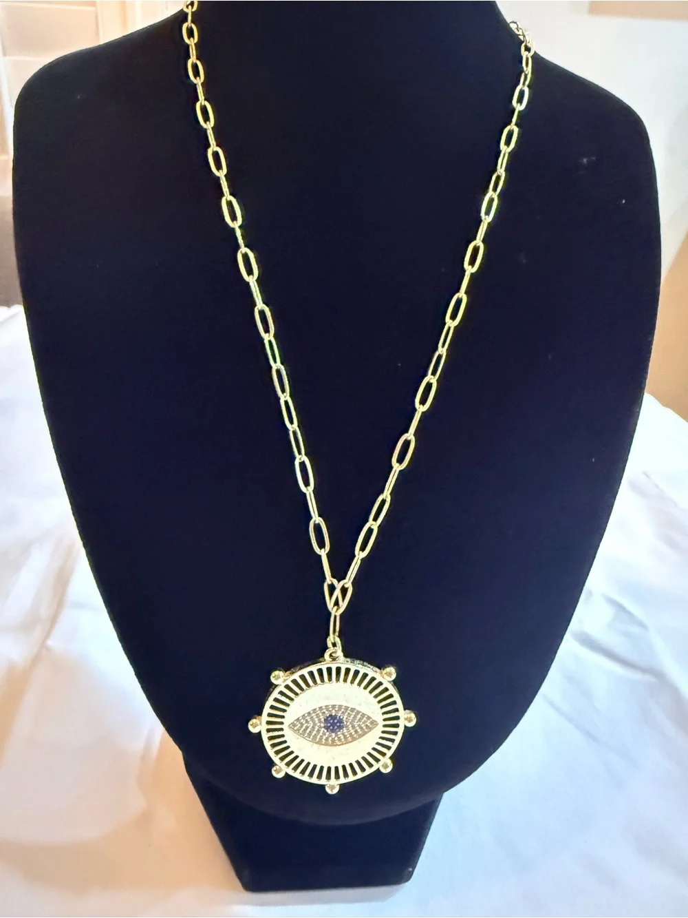 Gold-Tone Evil Eye Pendant Necklace for Women
